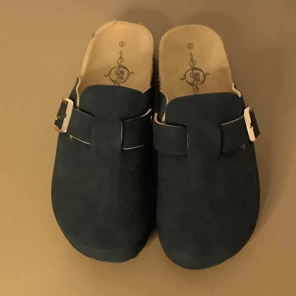 Black Suede Clogs with Buckle and Cork soles